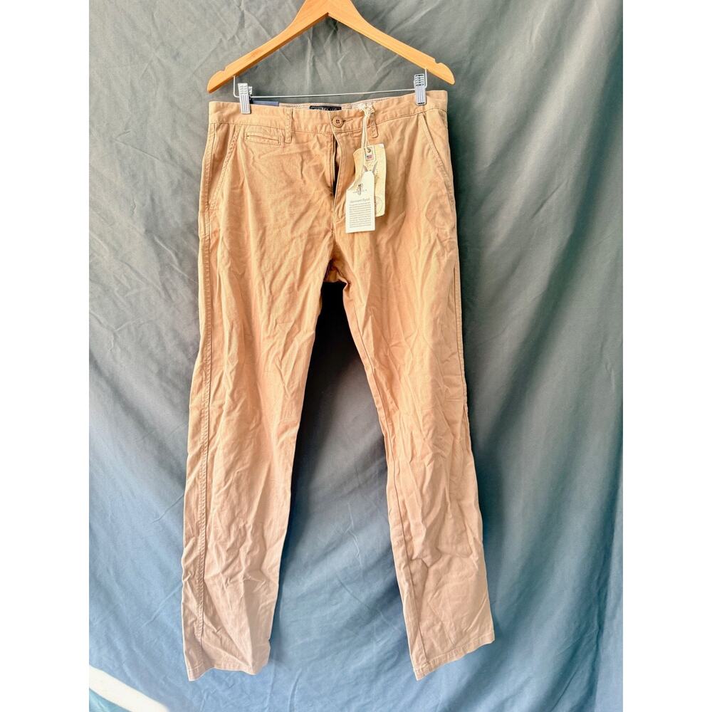 Halsey 44 Men's Chino Pants Size 33 Garment Dyed Flat Front Khaki Tan Stretch